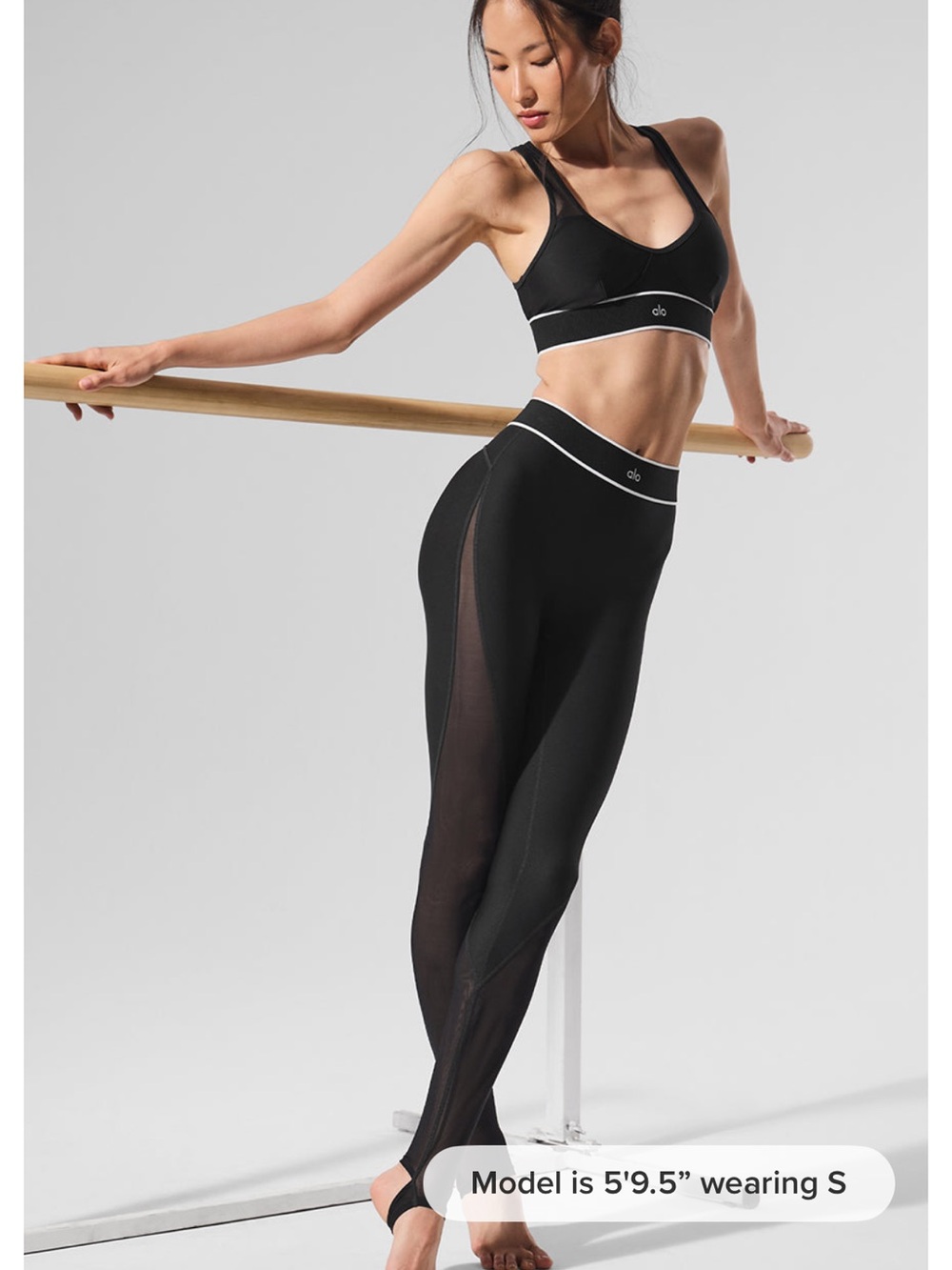 ALO Yoga Black High-Waist Leggings with Matching Black Sports Bra - Darling Mesh